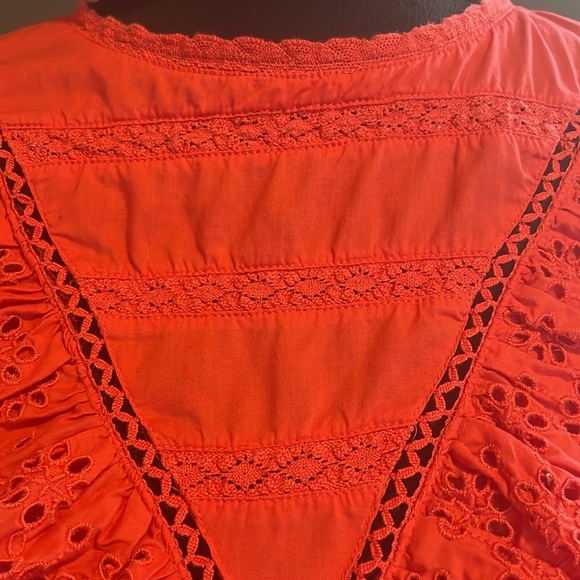 J. Crew coral/orange ruffle, eyelet top - Picture 6 of 7